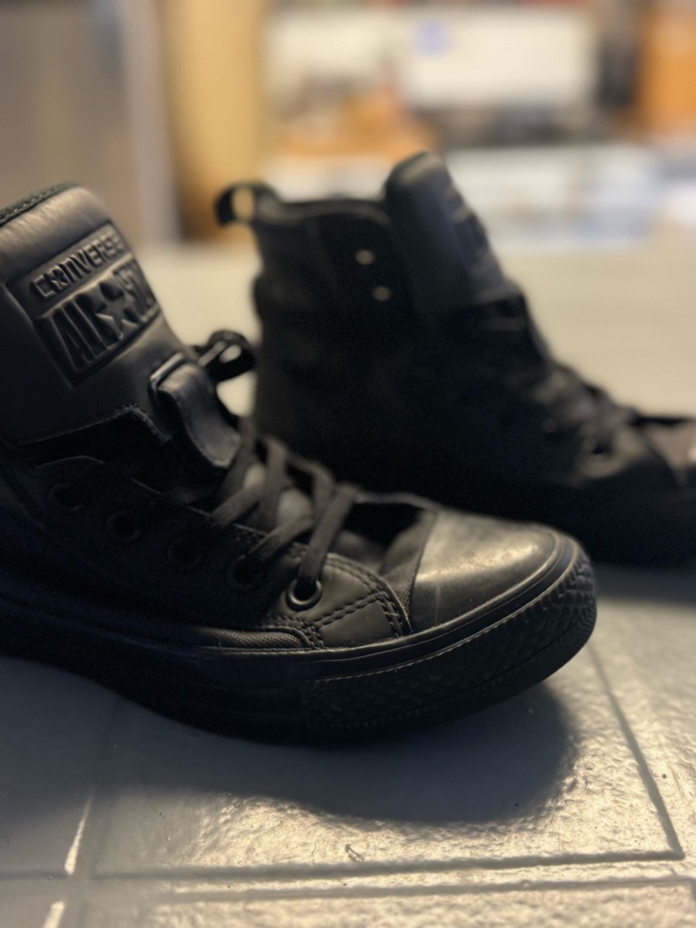 Converse Black High-Top black on black Leather Sneakers